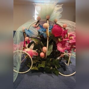 Cinderella Carriage Centerpiece with Pink and Blue Accents Flower